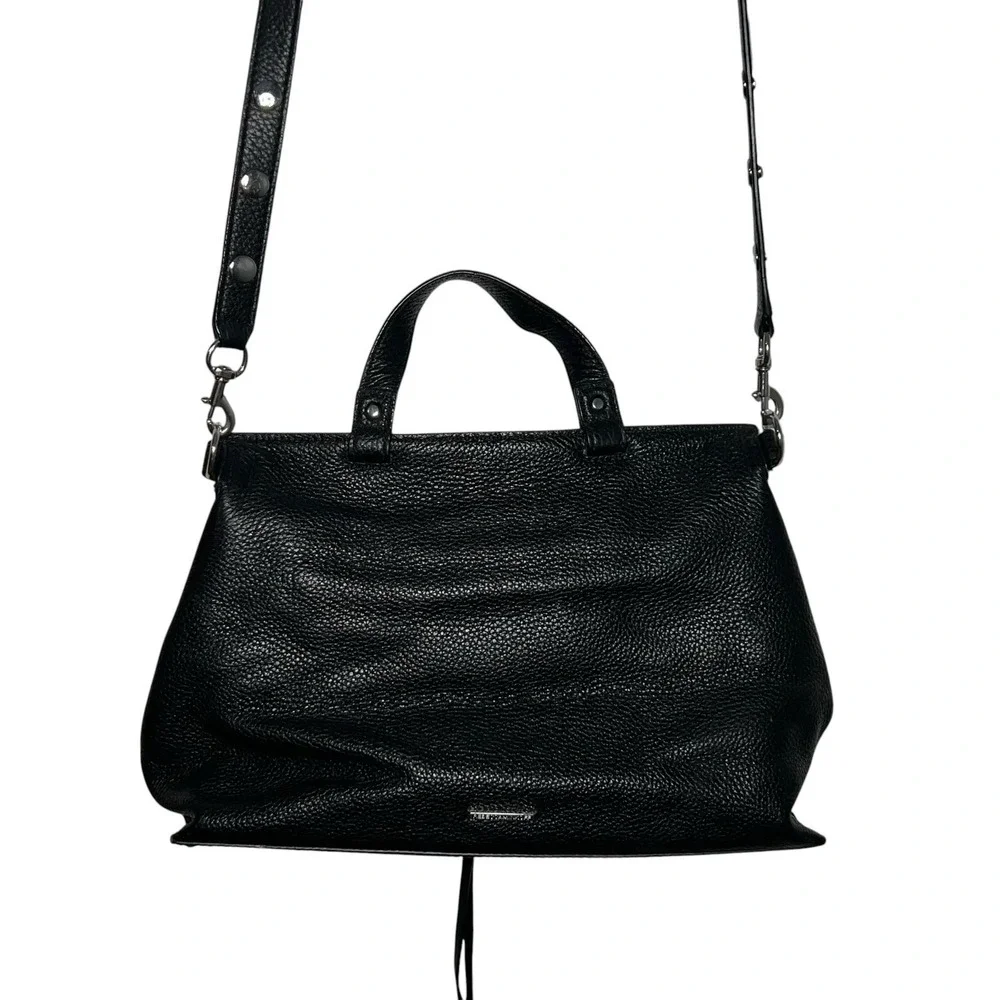 Rebecca Minkoff Medium Keith‎ Suede & Leather Satchel Handbag Crossbody Black